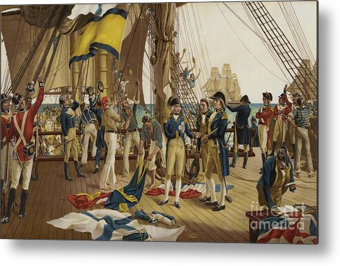 Admiral Lord Nelson Metal Print featuring the painting Nelsons Last Signal at Trafalgar by English School