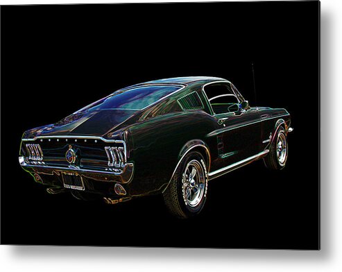 Mustang Metal Print featuring the photograph Neon Mustang Fastback 1967 by Gill Billington