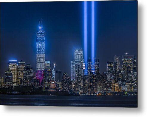 Tribute In Light Metal Print featuring the photograph New York City Tribute In Lights by Susan Candelario