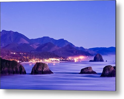 Cannon Metal Print featuring the photograph Night View of Cannon Beach by Joseph Bowman