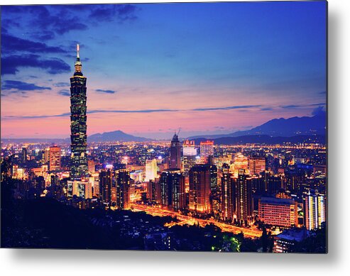 Taiwan Metal Print featuring the photograph Night View Of City And Taipei 101 by Joyoyo Chen