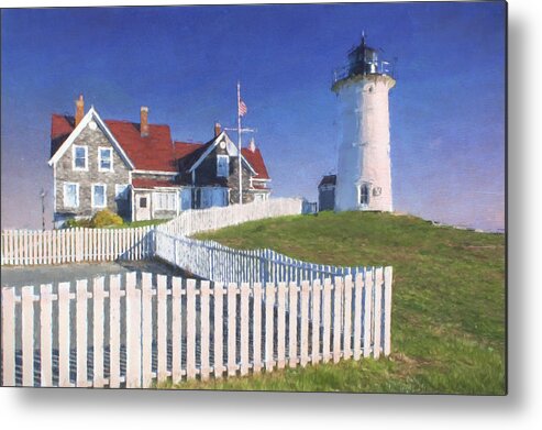 Lighthouse Metal Print featuring the mixed media Lighthouse At Nobska Point by Jean-Pierre Ducondi