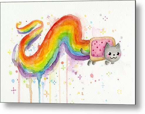 Nyan Metal Print featuring the painting Nyan Cat Watercolor by Olga Shvartsur