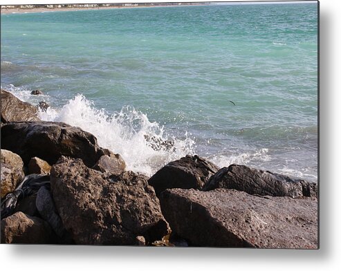 Ocean Metal Print featuring the photograph Ocean Spray on Rocks by John Mathews