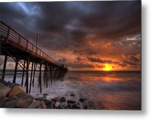 Sunset Metal Print featuring the photograph Oceanside Pier Perfect Sunset by Peter Tellone