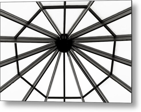 B&w Metal Print featuring the photograph Octagon Ceiling Glass Panels by Brett Engle
