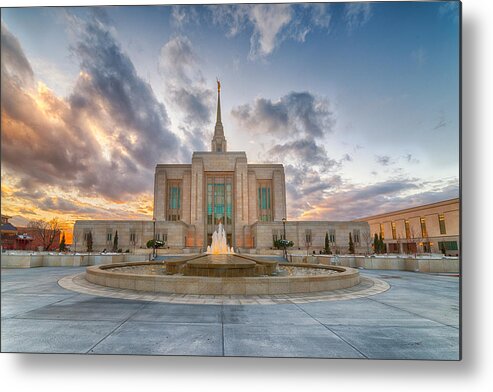 Buildings Metal Print featuring the photograph Ogden Temple Fountain by Ryan Moyer