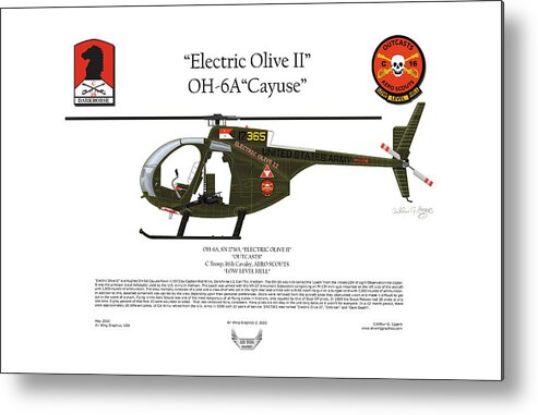 Helicopter Metal Print featuring the digital art OH-6A Electric Olive II Loach by Arthur Eggers