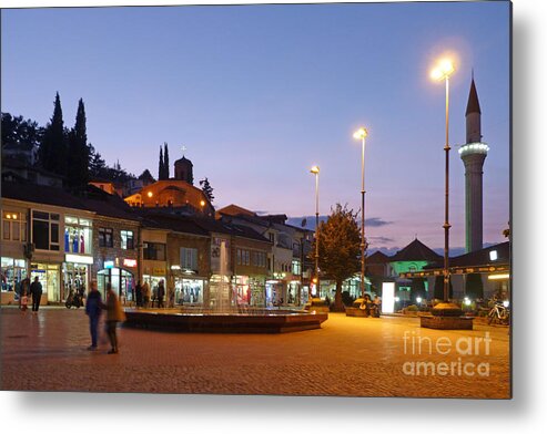 Ohrid Metal Print featuring the photograph Ohrid town at dusk by Phil Banks