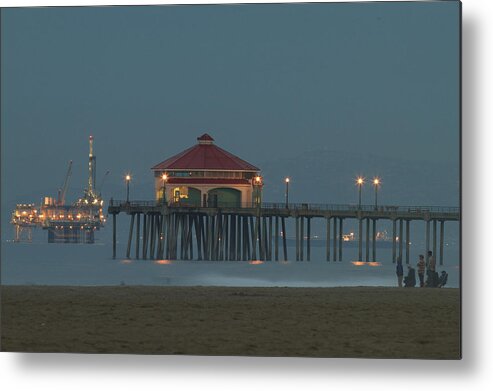 Beach Metal Print featuring the photograph Oil Rig and Pier by Duncan Selby