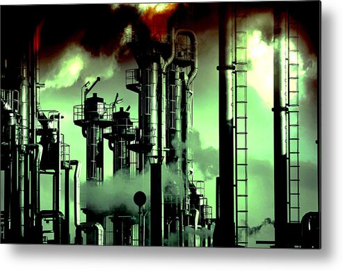 Fuel Metal Print featuring the photograph Oilk Refinery And Global Warming by Christian Lagereek