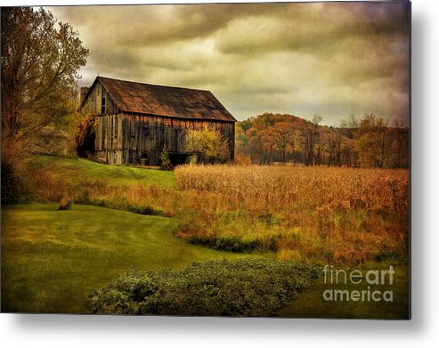 Barn Metal Print featuring the photograph Old Barn In October by Lois Bryan