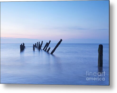 Blue Metal Print featuring the photograph Old Jetty Posts at Sunrise by Colin and Linda McKie