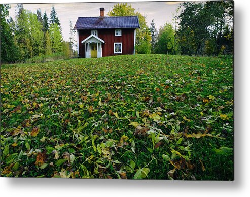 Autumn Metal Print featuring the photograph Old Red Cottage And Autumn Colors by Christian Lagereek