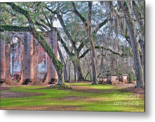 Hansen Metal Print featuring the photograph Old Sheldon Church Angled with Tombs by Scott Hansen