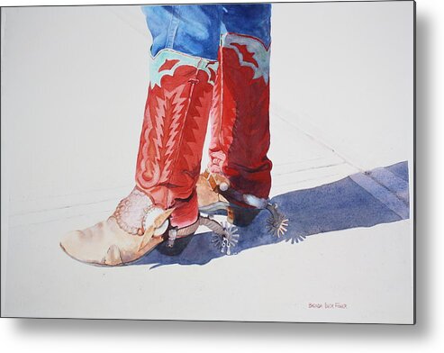 Cowboy Boots Metal Print featuring the painting Old Soles by Brenda Beck Fisher
