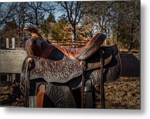 Horizontal Metal Print featuring the photograph Old Western Saddle by Doug Long