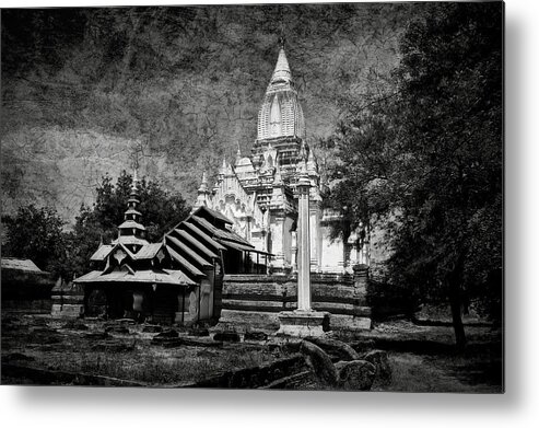Whitewashed Temple Metal Print featuring the photograph Old Whitewashed Lemyethna temple BW by RicardMN Photography