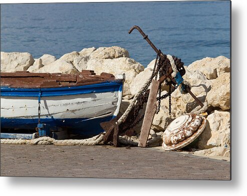 Old wooden boat and rusty anchor Metal Print by Brch Photography