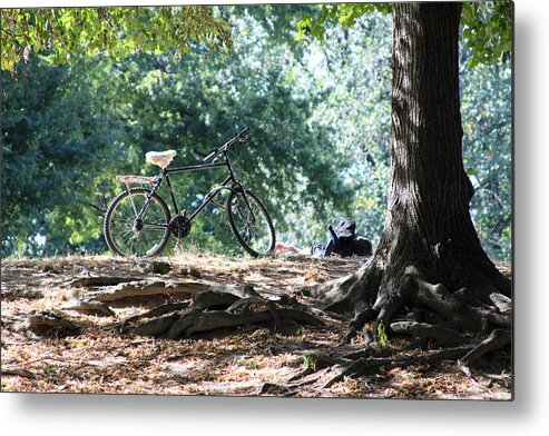 The Bike Sitting On The Hill In Central Park Metal Print featuring the photograph On the hill by Mohammed Yusuf