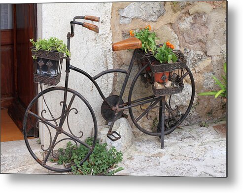 Stone Wall Metal Print featuring the photograph Ornamental Vintage Bicycle by Tom And Steve