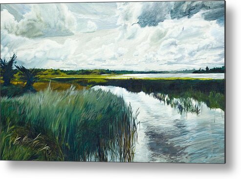 River Metal Print featuring the painting Otter Tail River from Bridge by Lynn Hansen