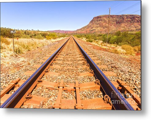 Rail Metal Print featuring the photograph Outback Railway Track and Mount Nameless by Colin and Linda McKie