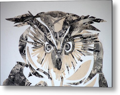 Owl Metal Print featuring the mixed media owl by Jolly Van der Velden