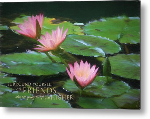 Flower Artwork Metal Print featuring the photograph Painted Lilies with Message by Mary Buck