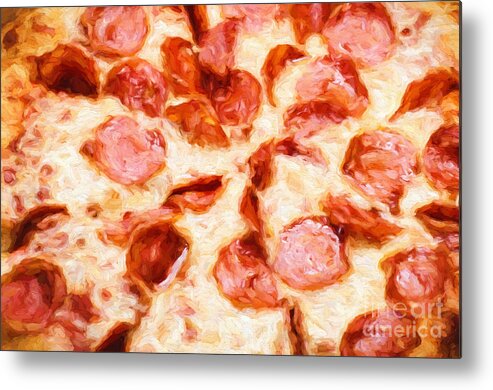 Andee Design Food Metal Print featuring the mixed media Painterly Pepperoni Pizza 1 by Andee Design