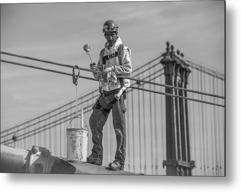 Nyc Metal Print featuring the photograph Painting the Brooklyn Bridge by John McGraw