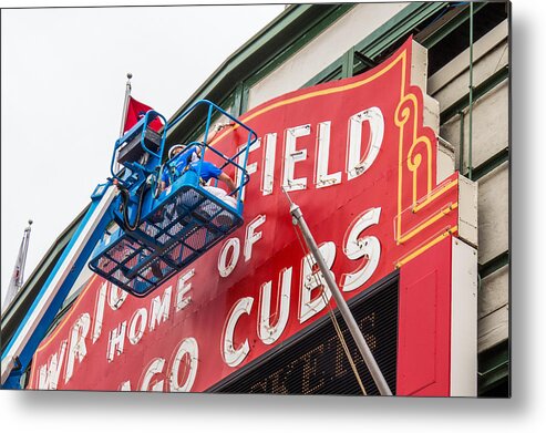 Baseball Metal Print featuring the photograph Painting the Wrigley Field Marquee by Tom Gort