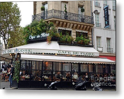 Paris Metal Print featuring the photograph Paris Cafe De Flore - Paris Fine Art Cafe De Flore - Paris Famous Cafes and Street Cafe Scenes by Kathy Fornal