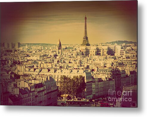 City Metal Print featuring the photograph Paris panorama France retro by Michal Bednarek