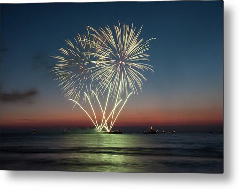 Firework Display Metal Print featuring the photograph Party At The Beach by Vikas Gupta