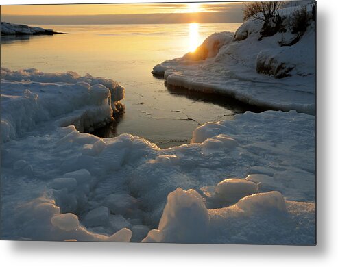 Peace And Quiet Lake Superior Ice  Sunrise Metal Print featuring the photograph Peaceful Moment on Lake Superior by Sandra Updyke