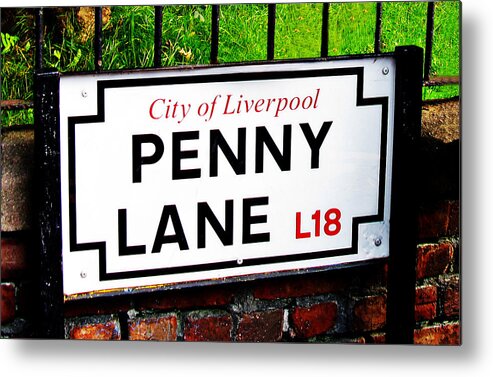 Penny Lane Metal Print featuring the photograph Penny Lane sign City of Liverpool England by Tom Conway