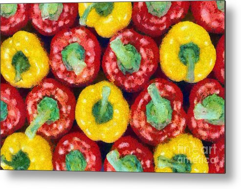 Still Life Metal Print featuring the painting Peppers by George Atsametakis