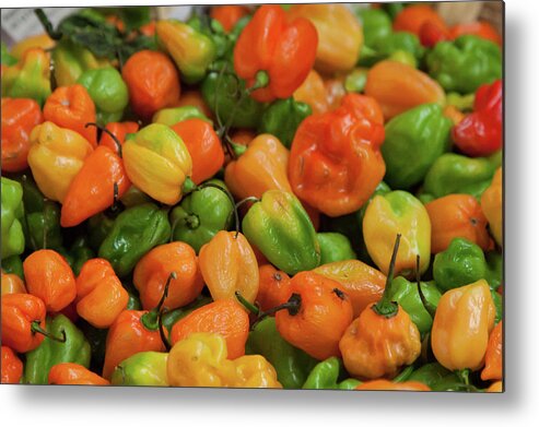 Orange Color Metal Print featuring the photograph Peppers In Oaxaca Market by Jialiang Gao