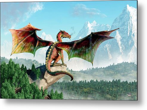 Perched Dragon Metal Print featuring the digital art Perched Dragon by Daniel Eskridge