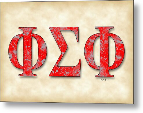 Phi Sigma Phi Metal Print featuring the digital art Phi Sigma Phi - Parchment by Stephen Younts