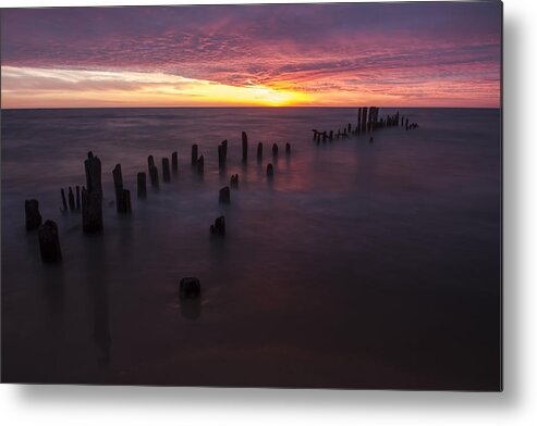 Beach Metal Print featuring the photograph Pier Remnants at Sunrise by Sven Brogren