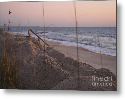 Pink Metal Print featuring the photograph Pink Sunrise on the Beach by Nadine Rippelmeyer