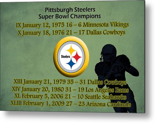 Pittsburgh Steelers Metal Print featuring the digital art Pittsburgh Steelers Super Bowl Wins by Movie Poster Prints