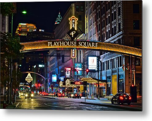 Cleveland Metal Print featuring the photograph Playhouse Square by Frozen in Time Fine Art Photography