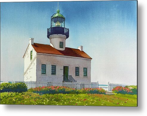 Point Loma Lighthouse Metal Print featuring the painting Point Loma Lighthouse by Mary Helmreich