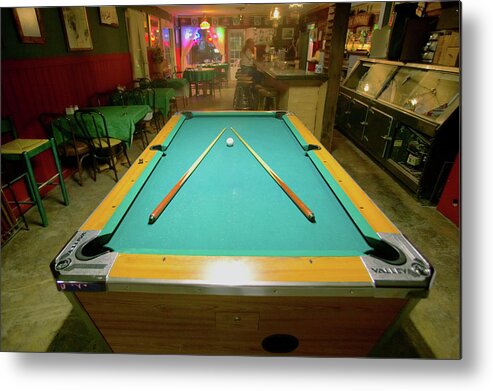 Photography Metal Print featuring the photograph Pool Table Lit By Electric Lights by Panoramic Images