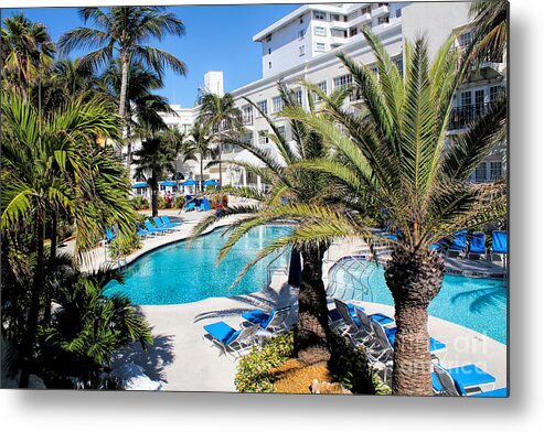 Pool Metal Print featuring the photograph Miami Beach Poolside Series 01 by Carlos Diaz