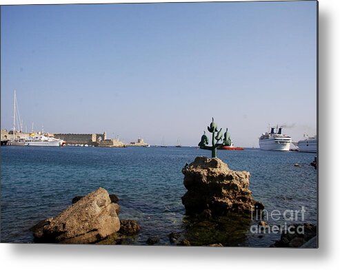 Dolphin Metal Print featuring the photograph Port Of The Myloi and Dolphins - Rhodos Citys by Christiane Schulze Art And Photography