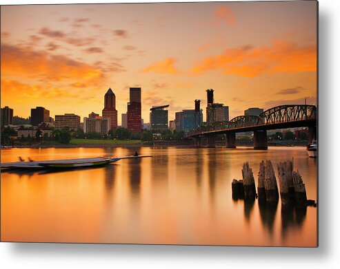 Tranquility Metal Print featuring the photograph Portland Skyline At Sunset by Terenceleezy